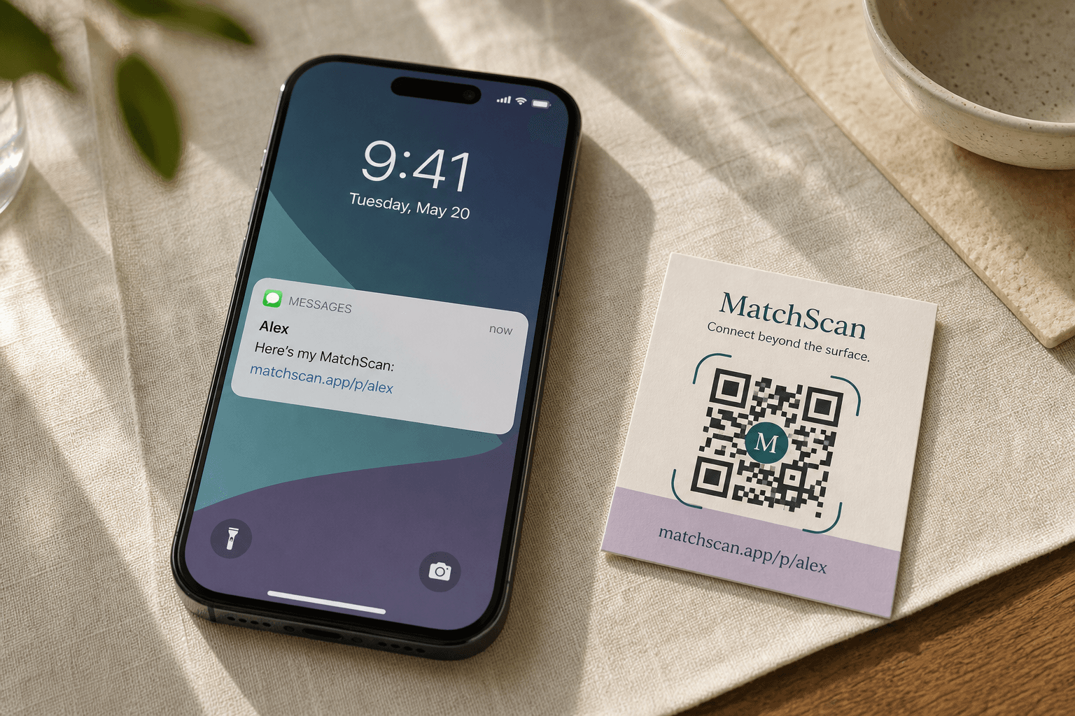 MatchScan share link and QR on a phone